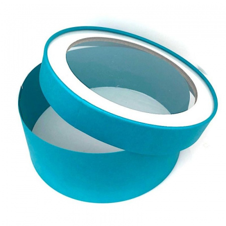 Коробка для выпечки круглая (шайба) 20•8 см БИРЮЗОВАЯ (окно, крышка+дно) | упак. 5-20 шт