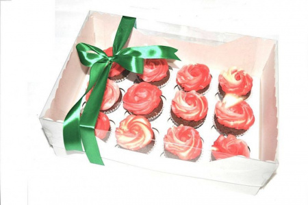 Коробка для 6 капкейков 24•17•10 см Белая с прозрачной крышкой (крышка+дно) | упак. 5-25 шт