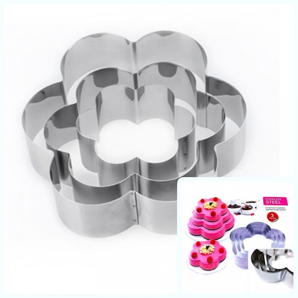 Формы для выпечки стальные Набор 3 шт | Цветы (100, 150, 200 мм, высота 45 мм)